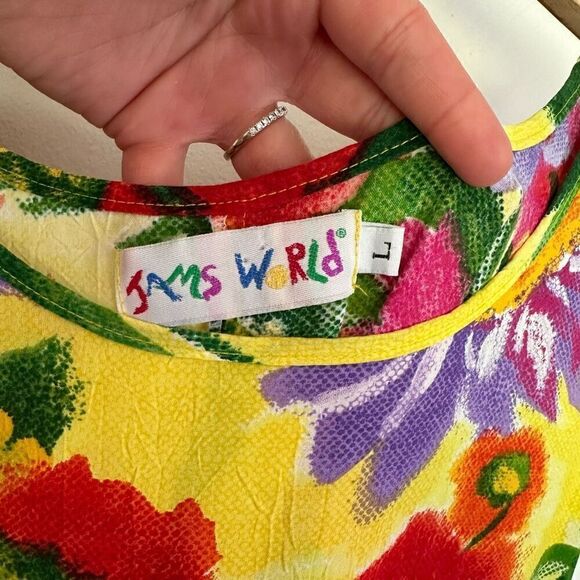 Jams World Vintage Women’s Yellow Red Purple Large All-Over Floral Print Sleevel - Picture 7 of 9